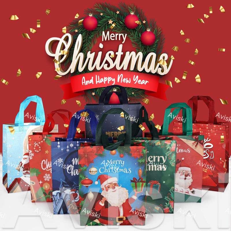 Axiski 16PCS Christmas Tote Treat Non-Woven Gift Bags with Handles for Gifts Wrapping Shopping, Xmas Party Supplies, 12.2×9.8×4.53inch - Image 3